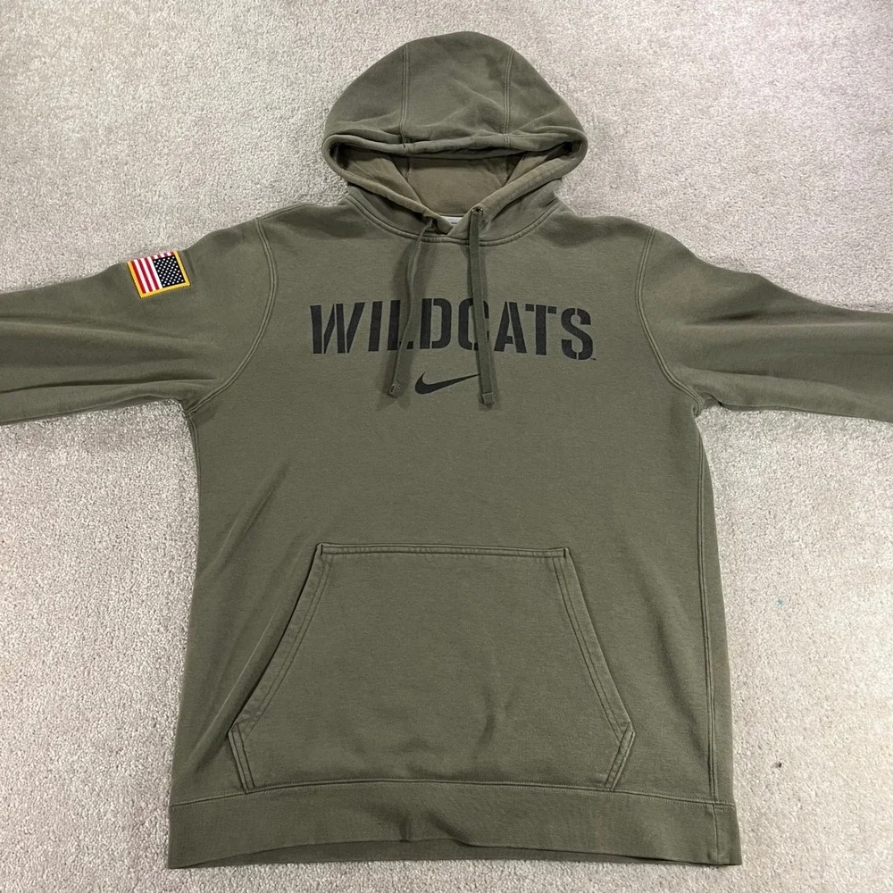 Nike Wildcats Hoodie Mens Small Olive Green American Flag Patch Pullover